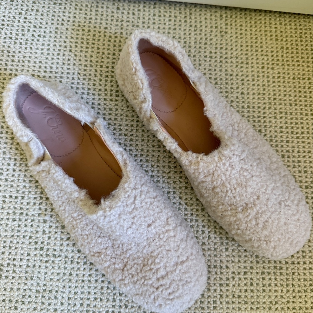 J.Crew Ivory Sherpa Faux Fur Ballet Flats Leather Lined Size 8